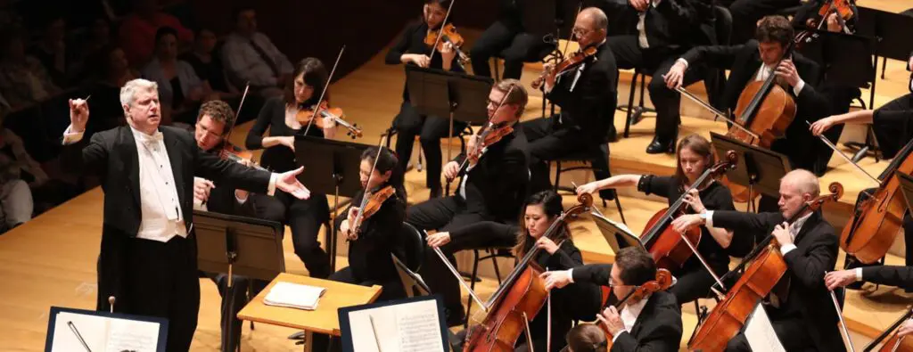 A picture of a symphony orchestra representing the arts and culture sector.