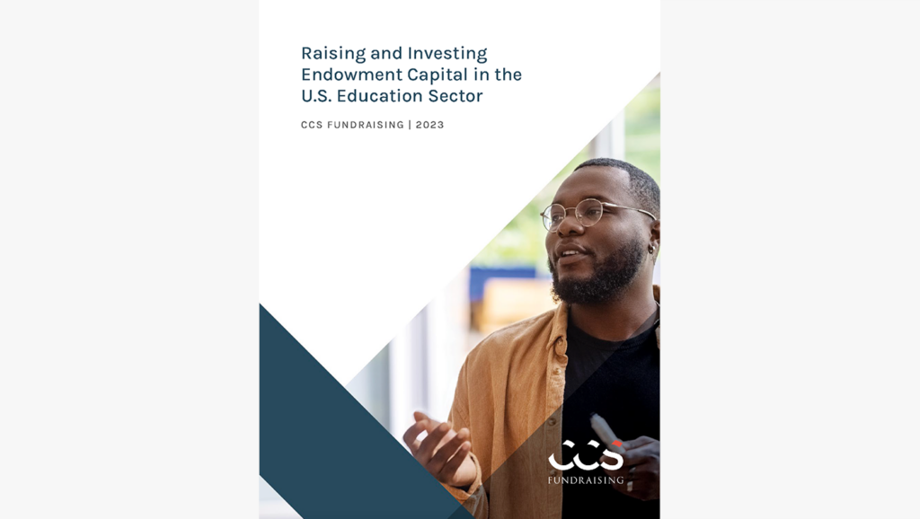 The front cover of CCS's August 2023 "Raising and Investing Endowment Capital in the U.S. Education Sector" white paper.