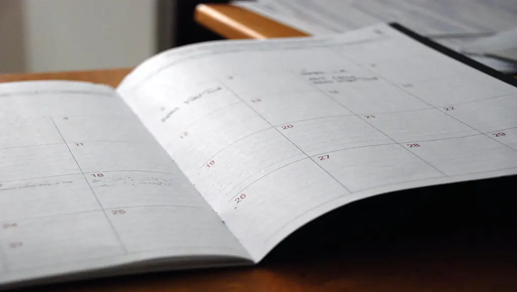 An open calendar planner to plan a year-end fundraising campaign.