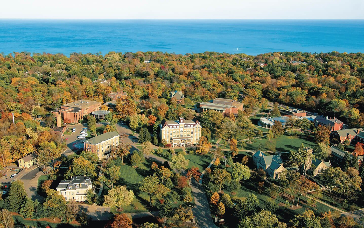 An aerial view of the Lake Forest College campus.