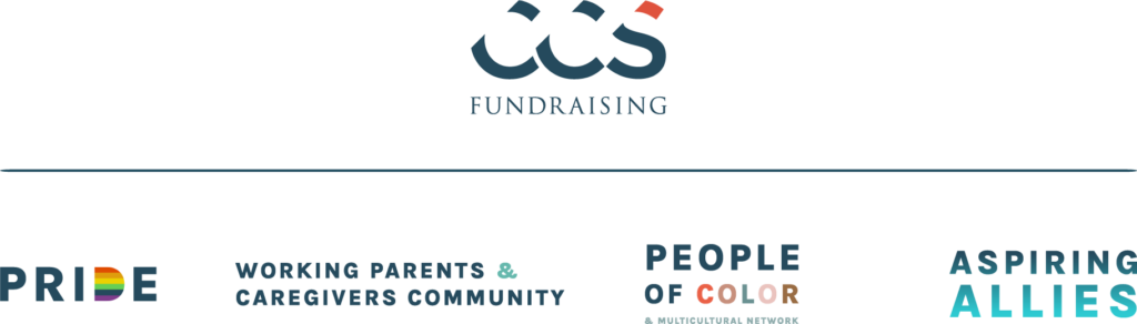 A graphic showing the four CCS Fundraising Employee Resource Groups' logos under CCS's logo.
