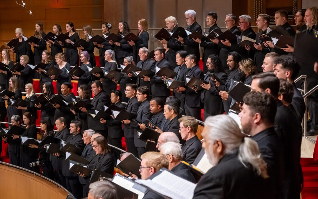 A picture of the Pacific Chorale performing.